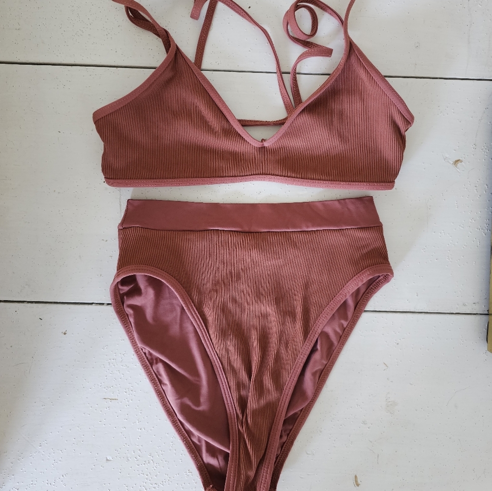 L*Space Red and Brown Bikini Set Modern Swimwear